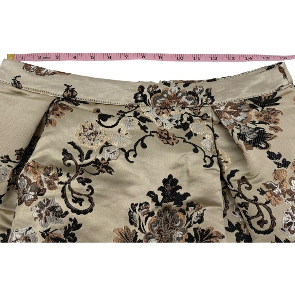 FREE PEOPLE NEW 12 Benjamina Satin Mini Skirt Champagne Floral Brocade Metallic - Picture 6 of 12